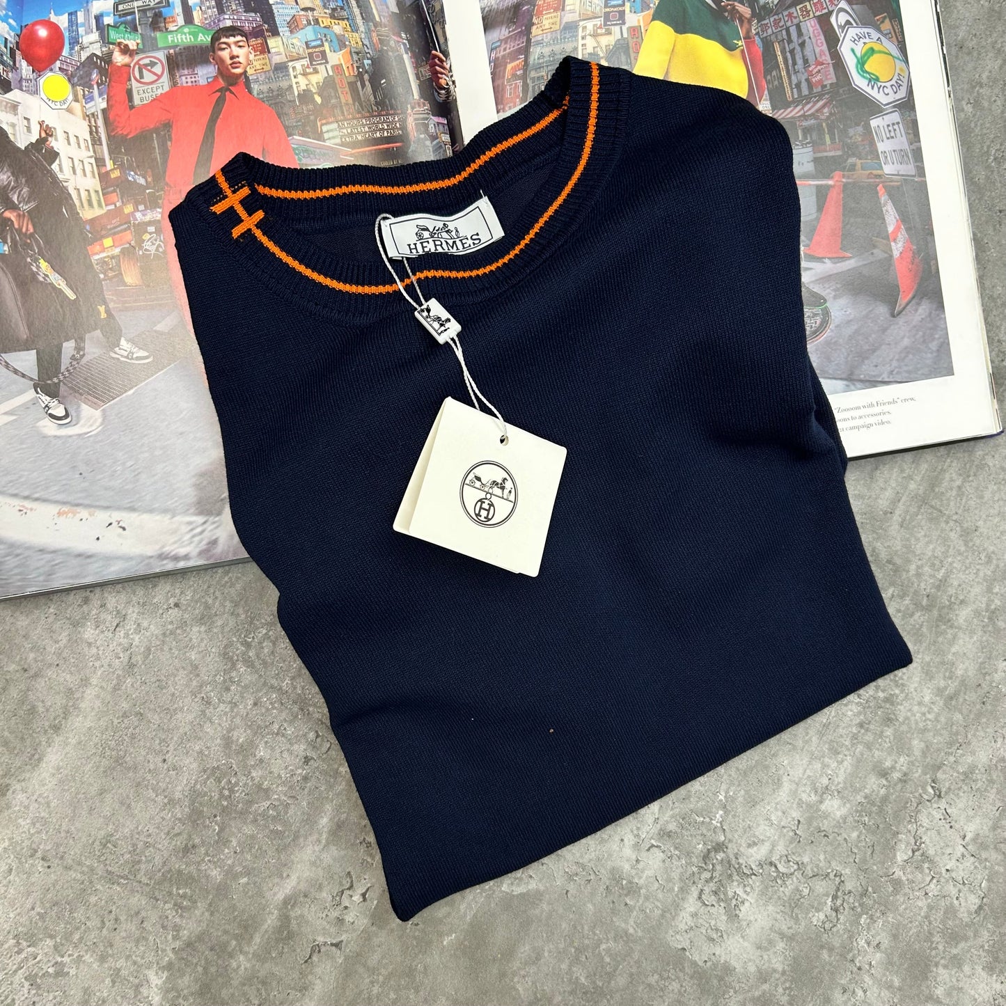 HMES - KNITTED T-SHIRT - NAVY