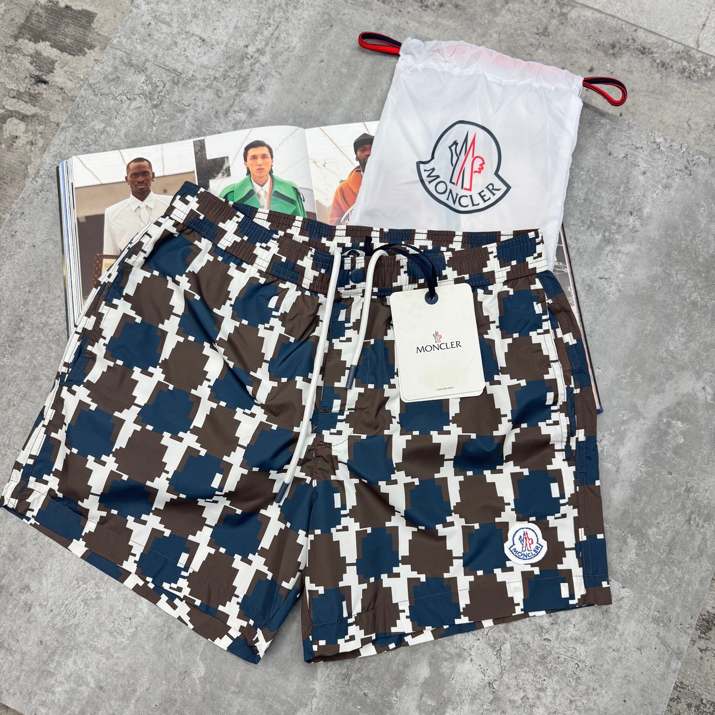 MNCLR - PIXEL BAGGED SWIMS - BLUE/BROWN
