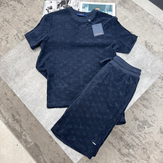 LVE - MONOGRAM TERRY SHORTS SET - NAVY