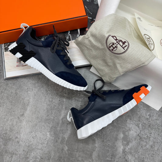 HMES - BOUNCING LEATHER TRAINERS - NAVY/ORANGE