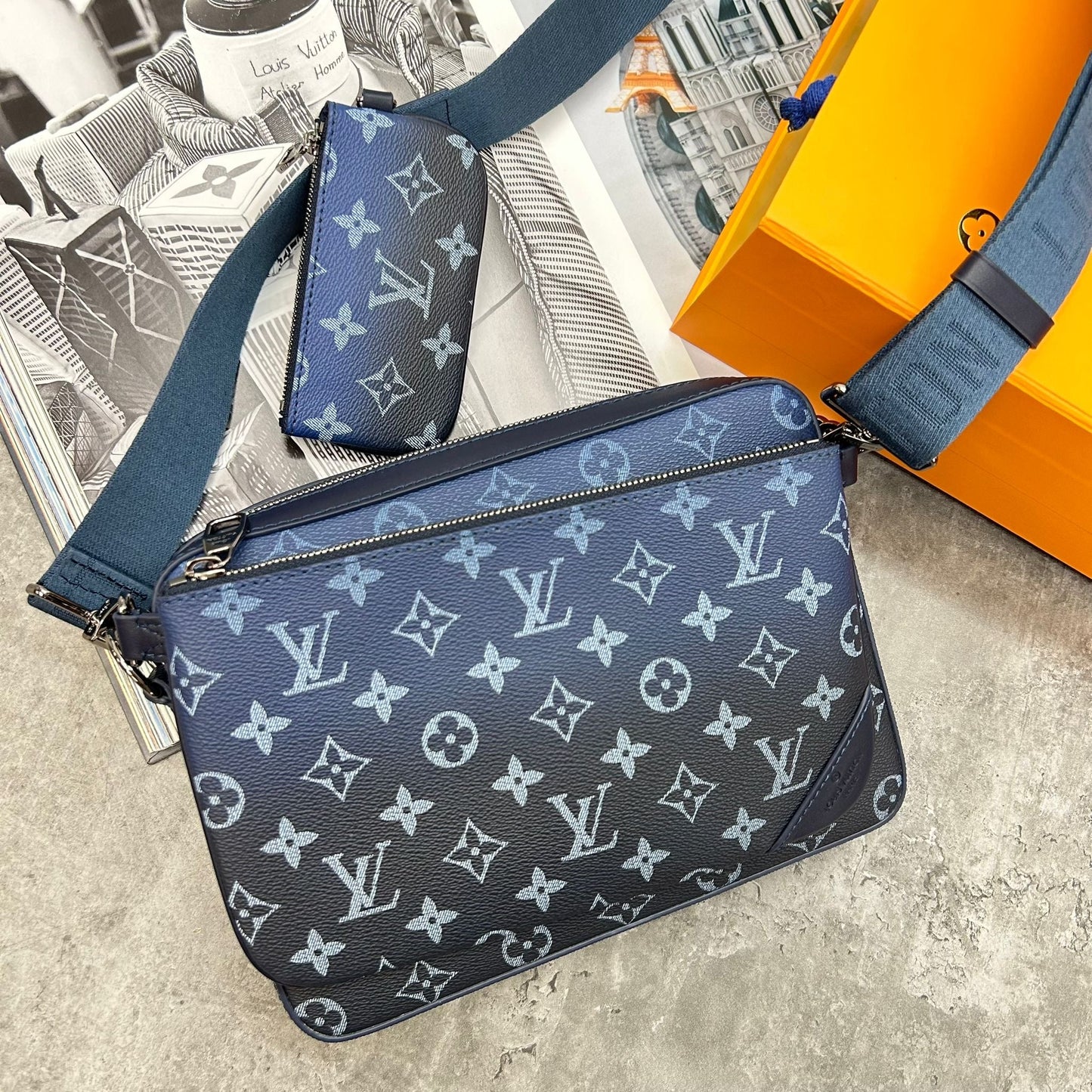 LOUIS VUITTON - DENIM TRIO BAG - BLUE