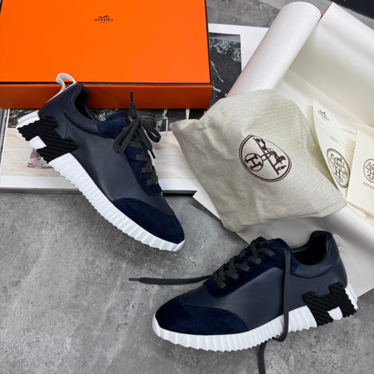 HMES - BOUNCING LEATHER TRAINERS - NAVY/WHITE