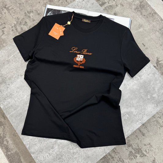 LORO - FLOCKED LOGO T-SHIRT - BLACK
