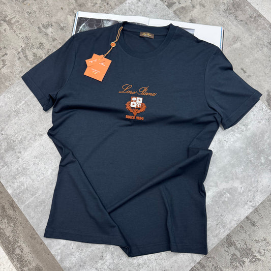 LORO - FLOCKED LOGO T-SHIRT - NAVY